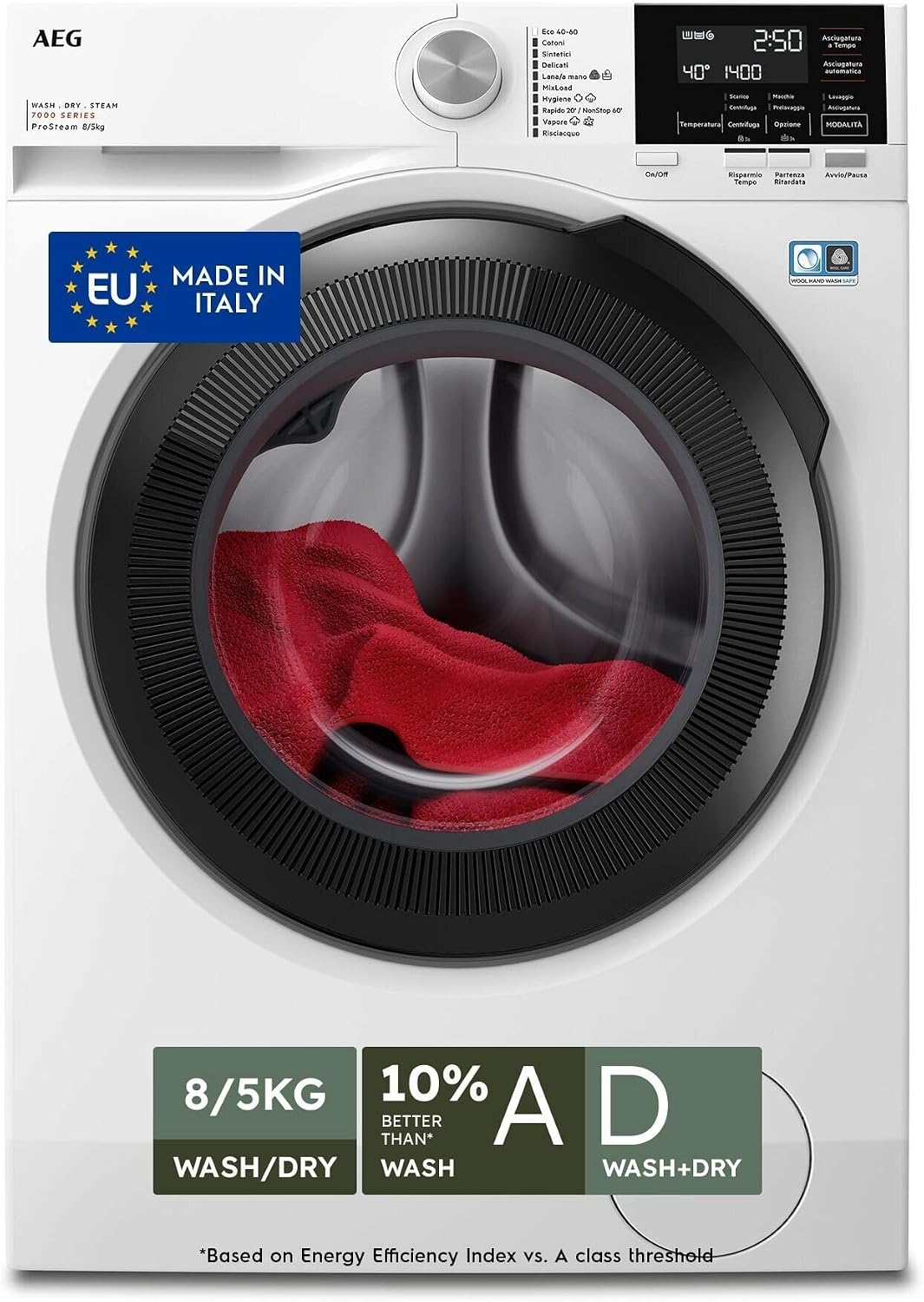 AEG LWR7G856OB Serie 7000 lavasciuga - 8 kg lavaggio e 5 kg asciugatura con 1600 giri - ProSteam DualSense PreciseLoad e Silent System Plus - Bianca 59,7 x 57,6 x 84,7 cm