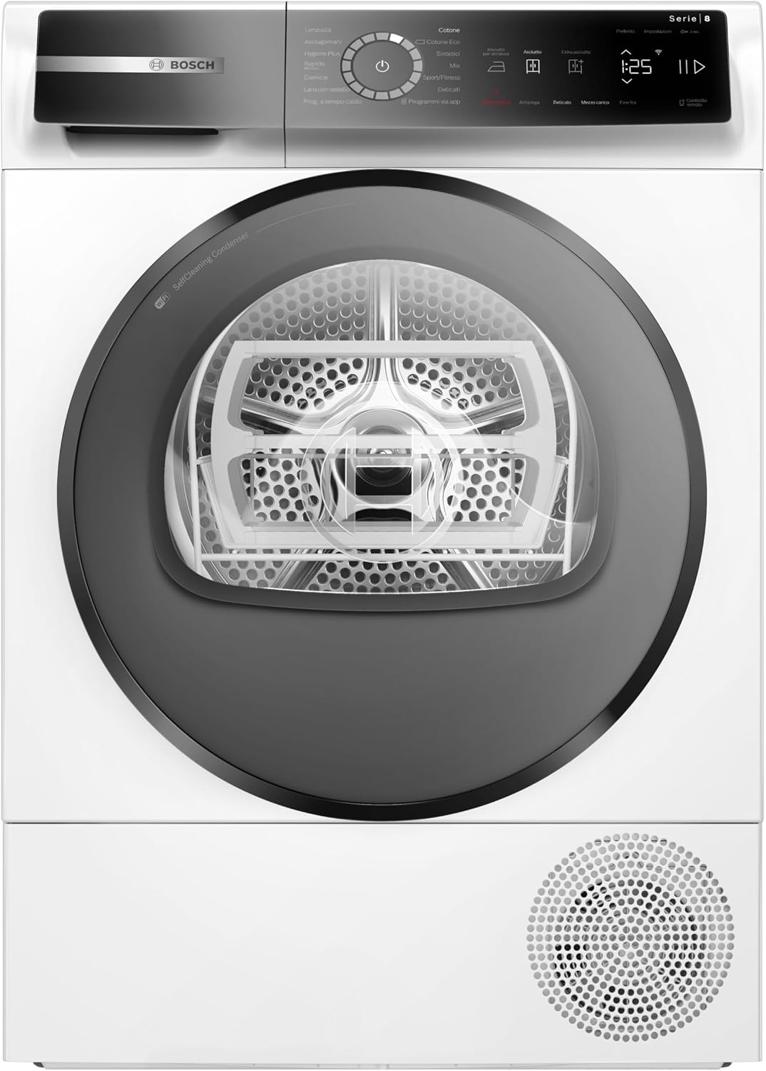 Bosch WQB245B0IT Serie 8 asciugatrice smart - Pompa di calore 9 kg con condensatore autopulente - Sensori intelligenti e cestello per lana - Bianca 60 cm a carico frontale