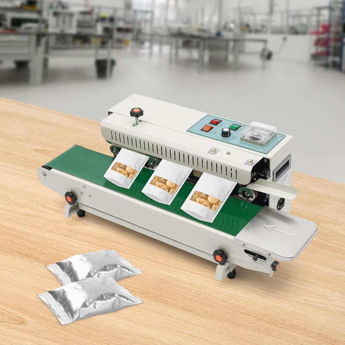LIXINWS sigillatrice continua automatica 500 W - Struttura in acciaio inox e ferro - Per sacchetti in plastica e alluminio - Bianco verde 88 x 41 x 37 cm per confezionamento