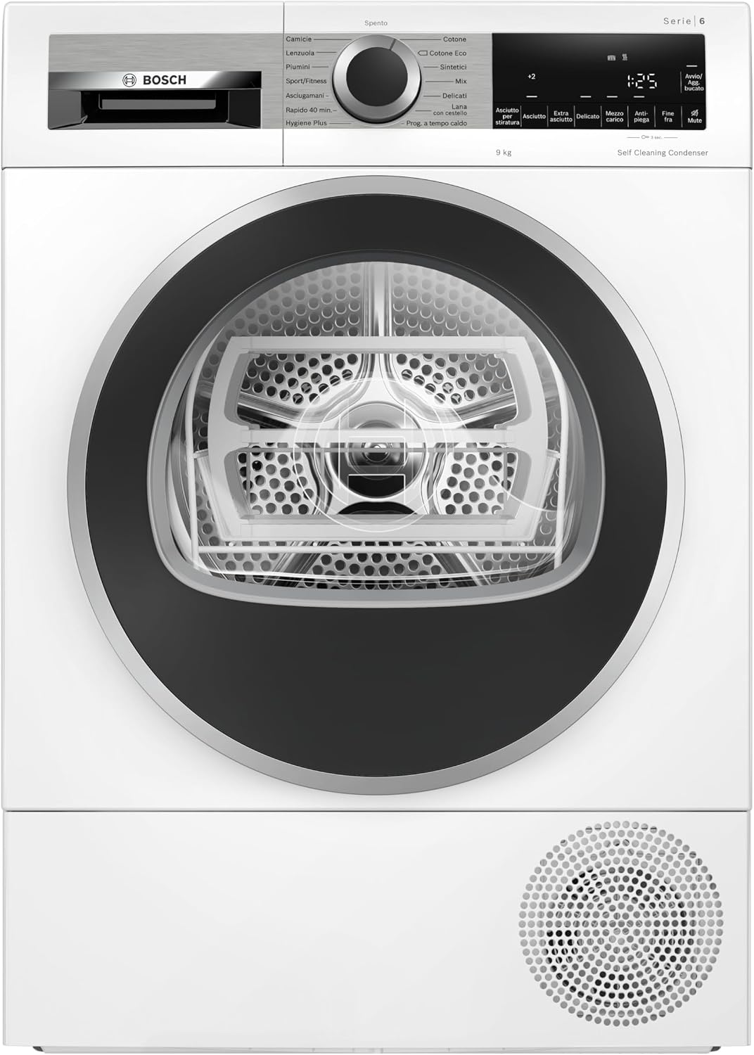 Bosch WQG245D0IT Serie 6 asciugatrice smart - Pompa di calore 9 kg con condensatore autopulente - Sensori intelligenti e cestello lana - Bianca 60 cm a carico frontale