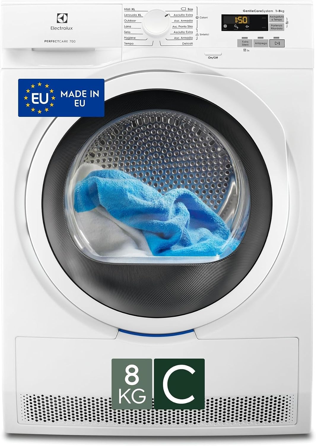 Electrolux EW7H583W Serie 700 DelicateCare Asciugatrice 8 kg - Pompa di calore Classe C - SensiCare 14 programmi e motore Inverter - Filtro Easy Flow 67 dB