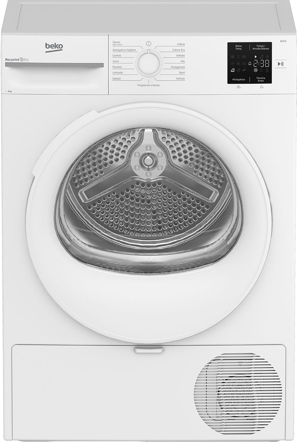 Beko BMTR38W asciugatrice - Pompa di calore con capacità 8 kg - Display digitale e libera installazione - Bianca a carico frontale per asciugatura domestica quotidiana