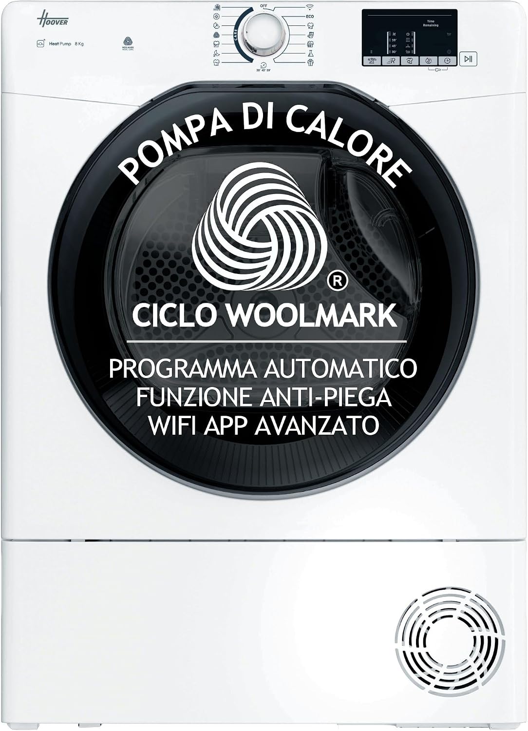 Hoover H DRY 350 HR EH8N2DBE S Asciugatrice 8 kg - Pompa di calore Classe D - WiFi BLE app hOn e 16 programmi - Bianca 85 x 60 x 58,5 cm a libera installazione