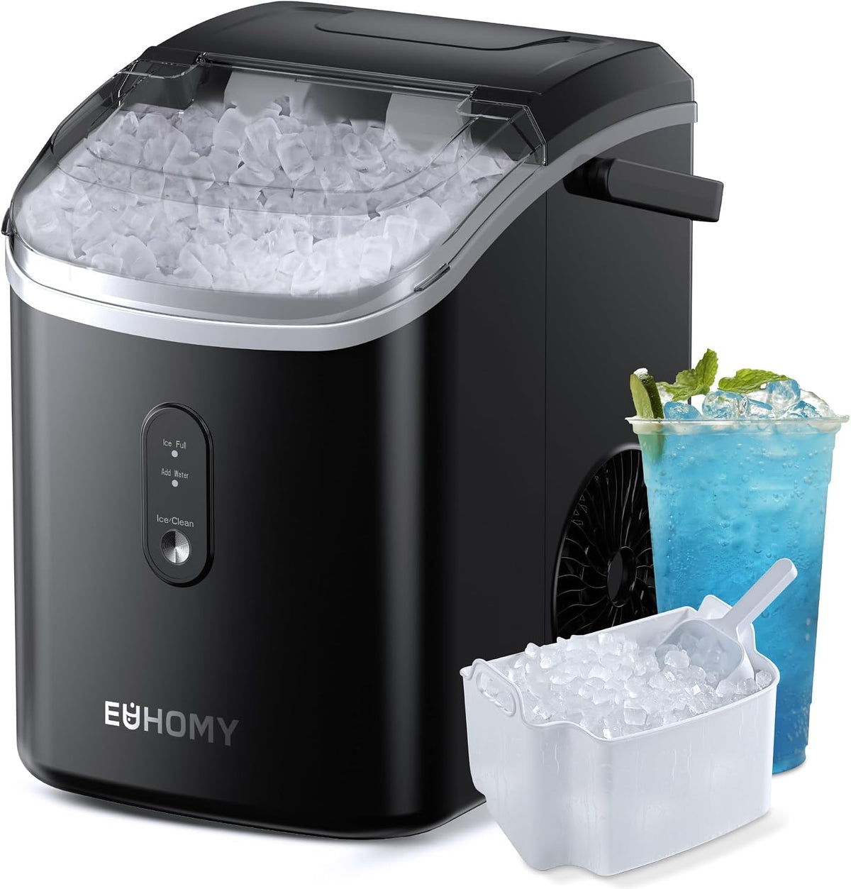 EUHOMY - Macchina per ghiaccio nugget 15 kg al giorno - Produzione rapida in 6 minuti con serbatoio 1.1 L - Autopulizia sensore e potenza 120 W da tavolo