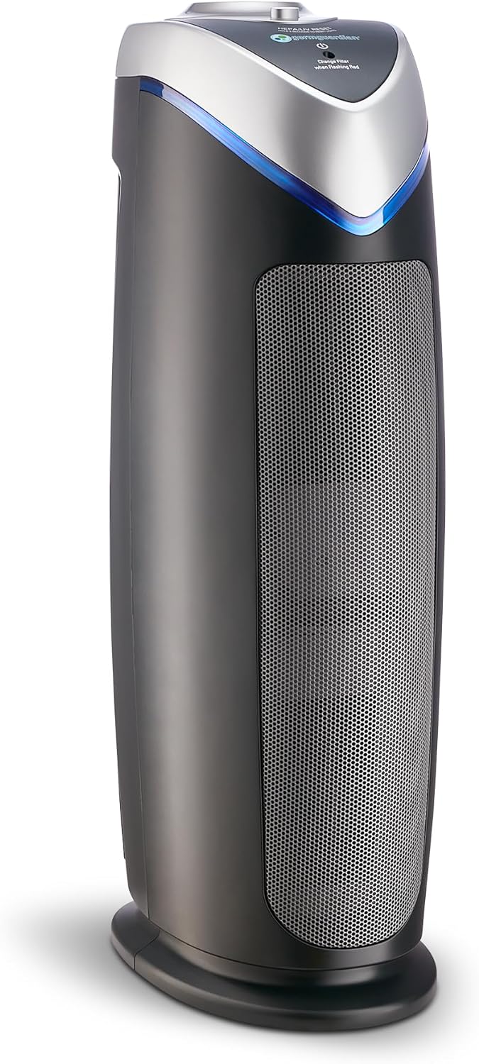 Purificatore aria con filtro True HEPA - Sistema di filtrazione per ambienti interni - Controllo touch - Finitura nero e argento con alimentazione a cavo