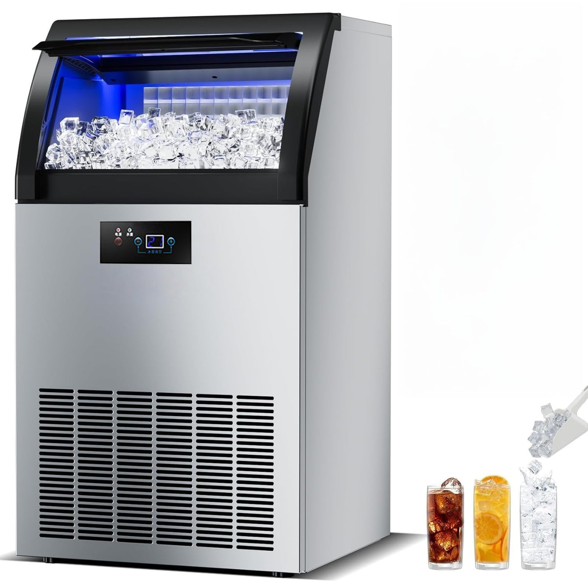 60KGSYZBJ - Macchina per cubetti di ghiaccio commerciale 60 kg al giorno - Capacita di stoccaggio 15 kg con potenza 350 W - Display LCD per casa ufficio bar e ristorante