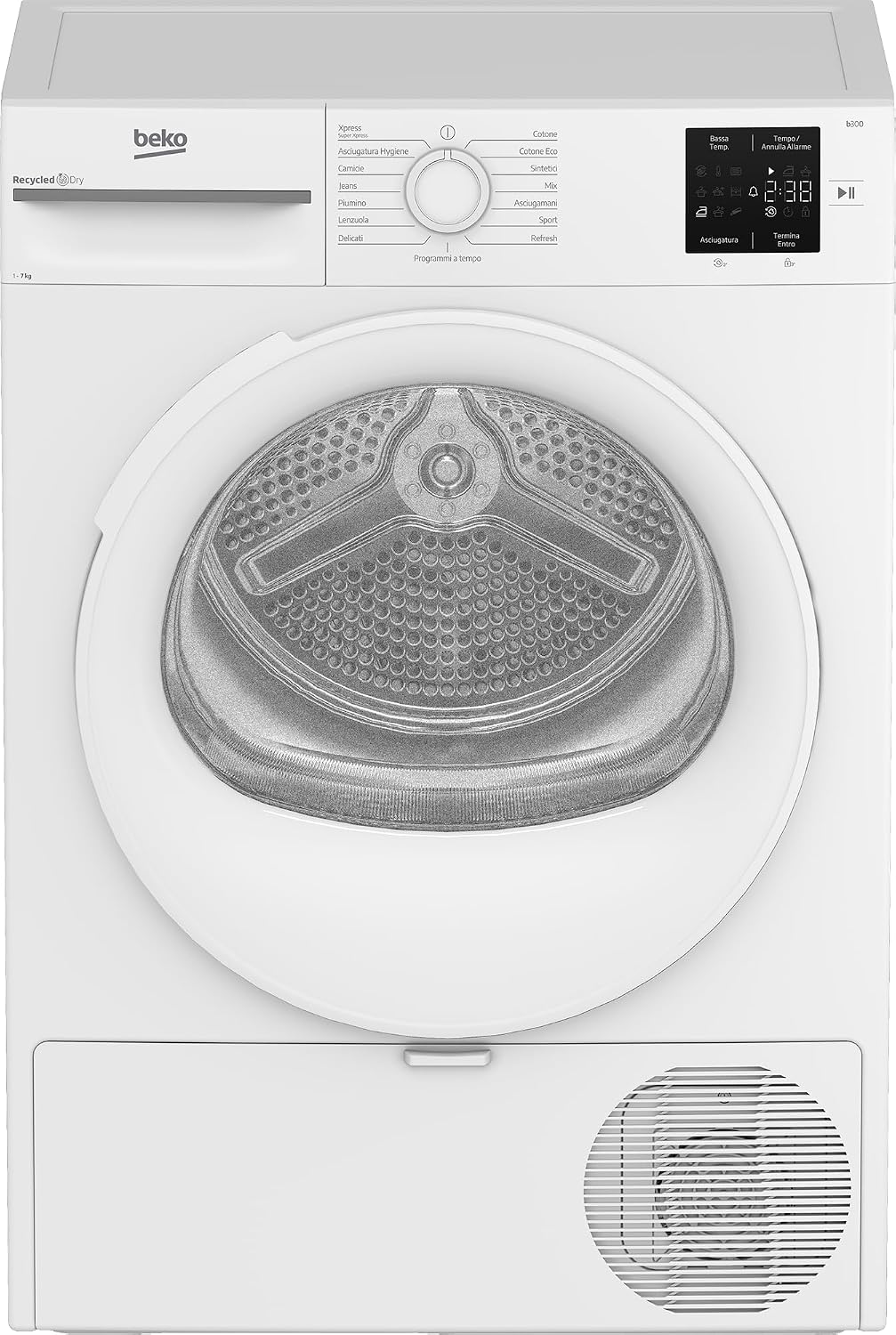 Beko BMT73EW Asciugatrice 7 kg - Classe D a libera installazione - 12 programmi Steam Therapy e display digitale - Bianca 84,6 x 59,8 x 54,5 cm