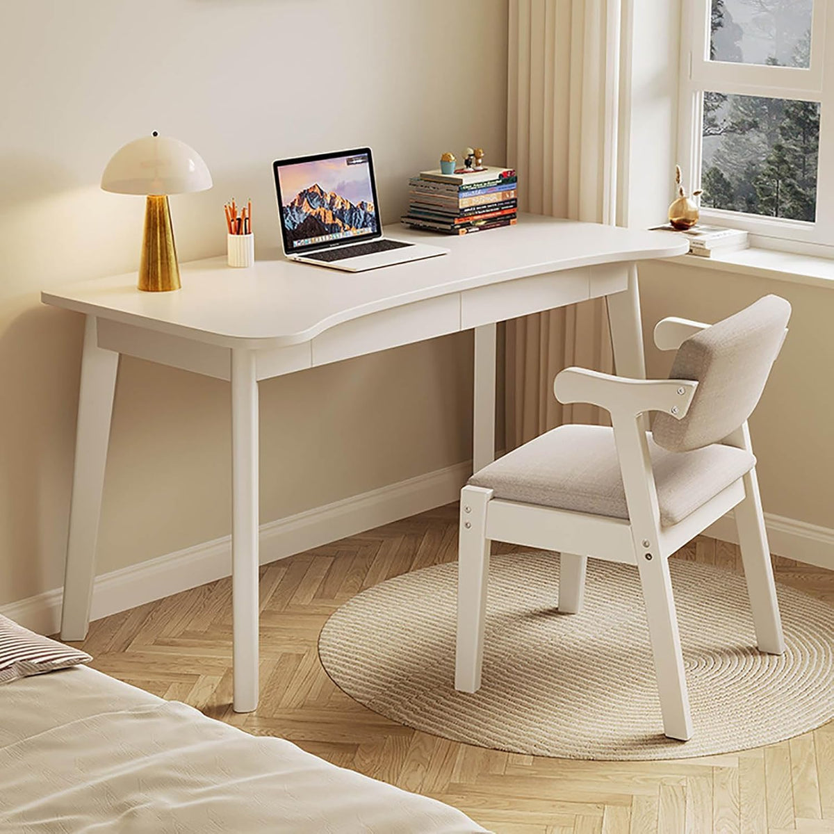 Scrivania per computer in legno - 100 x 60 x 75 cm per home office e studio - Piano rettangolare per scrittura e lavoro - Finitura bianca dal design moderno