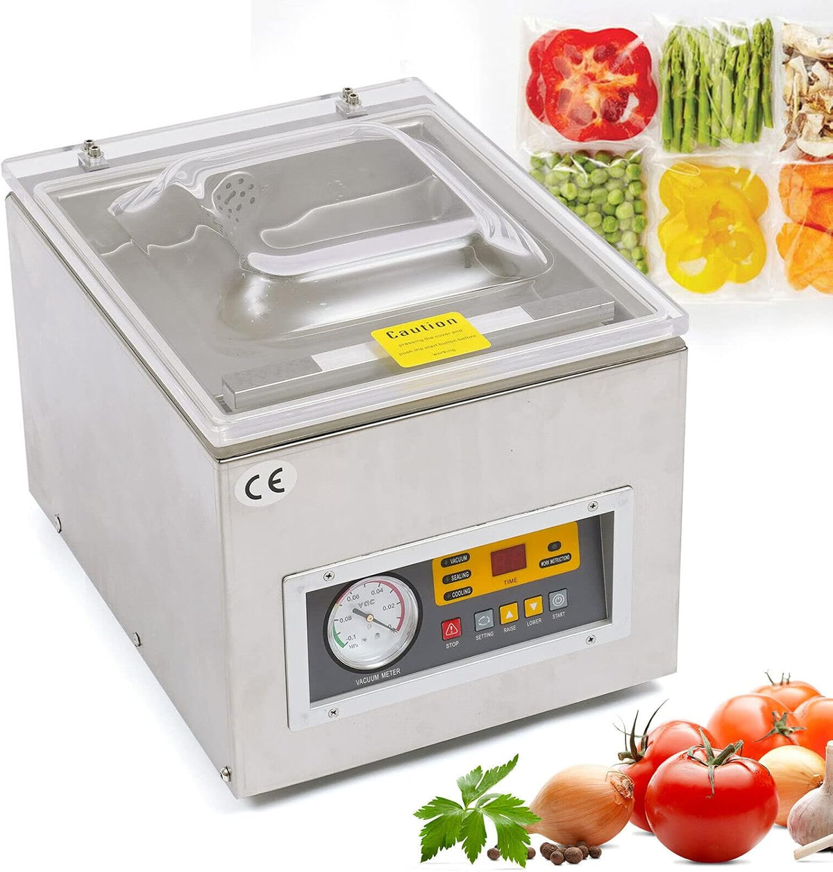 Macchina sottovuoto professionale da tavolo - Camera industriale per utilizzo prolungato - Acciaio inox e acrilico con funzionamento a una mano - Argento 40 x 32 x 26 cm peso 21 kg