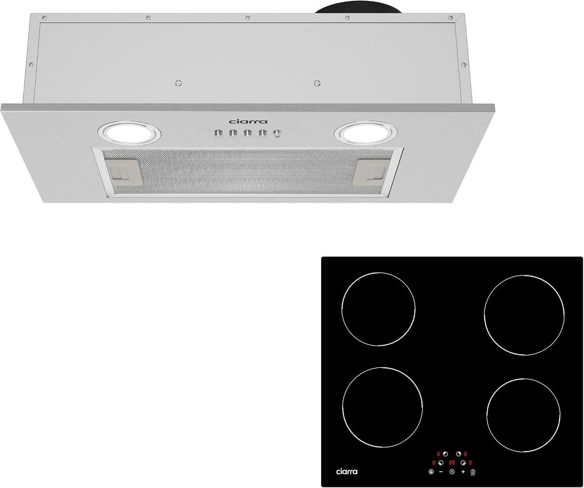 Ciarra CBCS5913A Cappa aspirante 52 cm con piano induzione CABBIH4 D - 4 zone di cottura - Flusso aria 300 m3 h e spegnimento automatico - Finitura acciaio inox