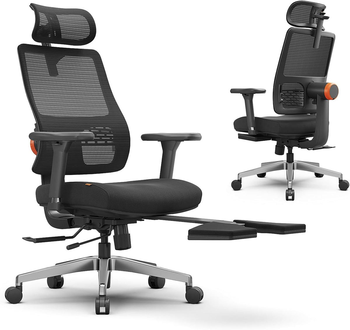 Newtral MAGICH PRO sedia ufficio ergonomica - Poggiapiedi con oscillazione da 96 a 136 gradi - Braccioli e poggiatesta regolabili - Nero metallo e poliestere