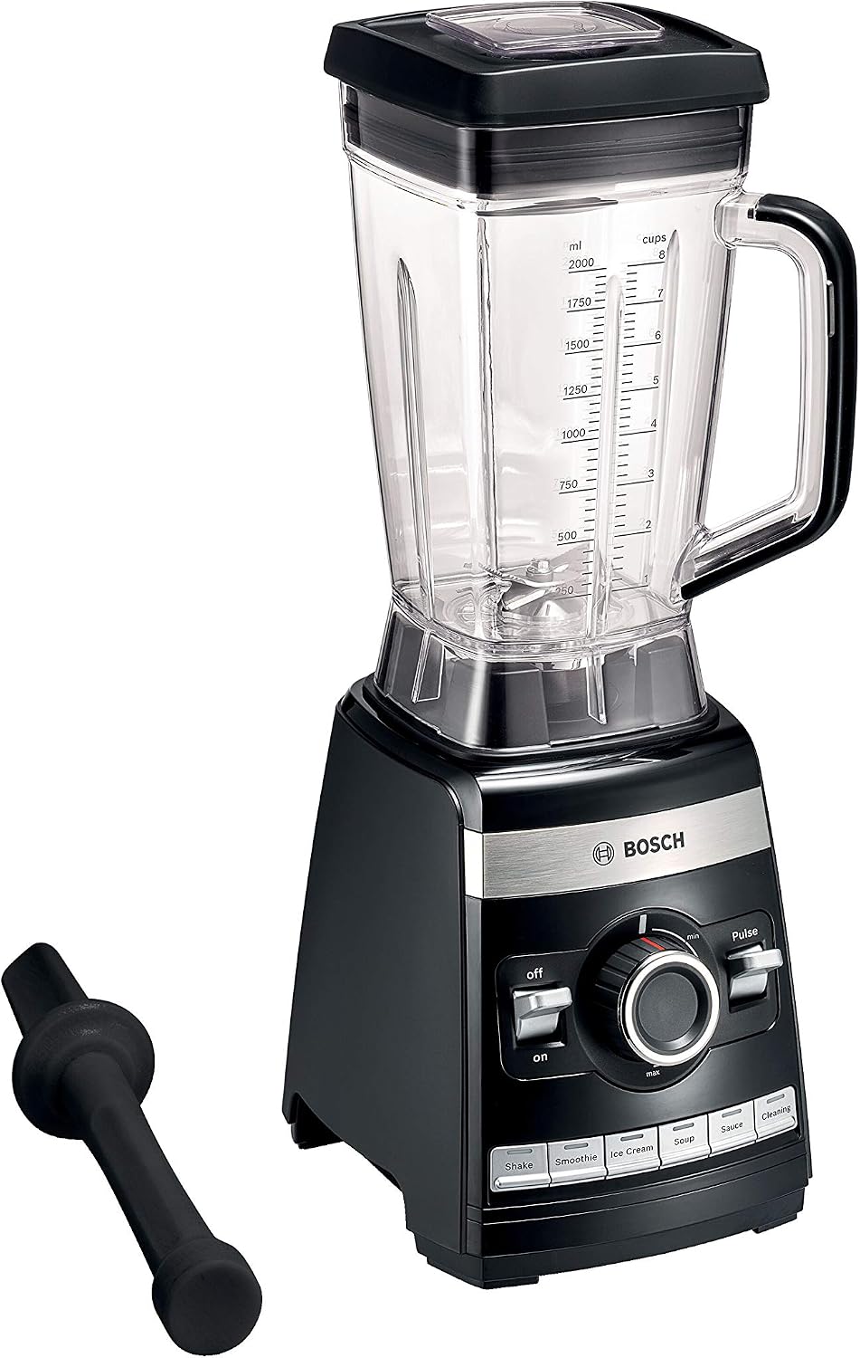 Bosch VitaBoost MMBH6P6B frullatore 1600 W - Caraffa 2,5 L e velocità fino a 30000 giri min - Sei programmi automatici - Nero 20 x 22,5 x 50 cm per smoothie e preparazioni