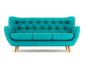 Divano lineare - tessuto-legno - 198x82x86 cm - blu verde - stile retrò