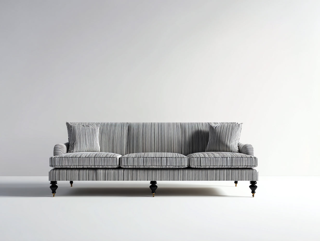 Divano lineare - tessuto-legno - 218x86x86 cm - bianco-nero - stile classico