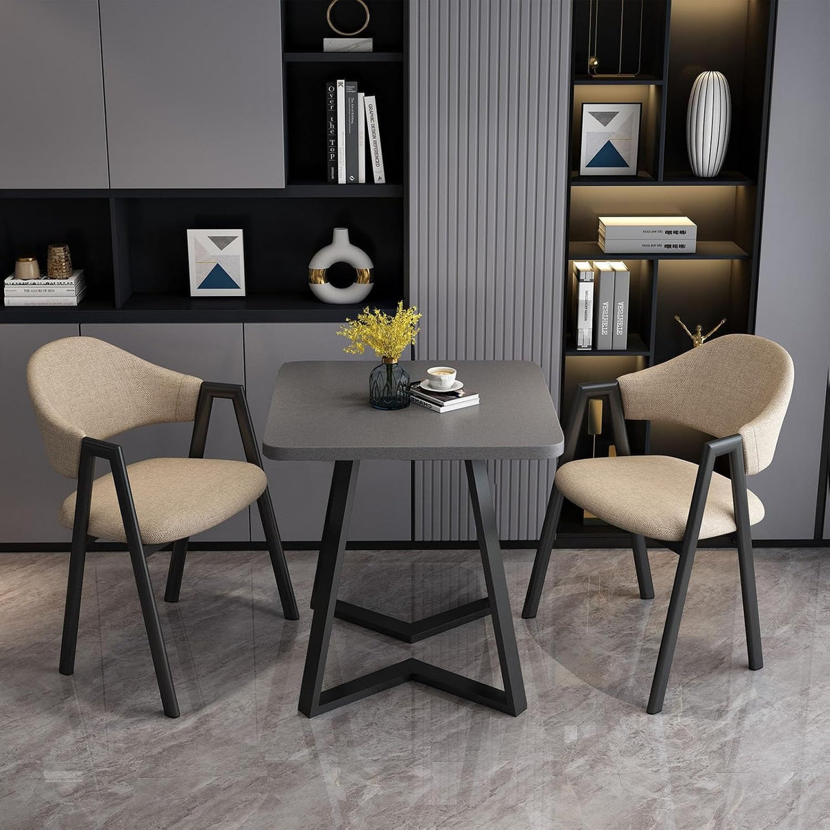 GUQASDV - Set tavolo e sedie da tre pezzi per due persone - Tavolo compatto con sedie con schienale - Nero e bianco salvaspazio per ufficio e sala riunioni