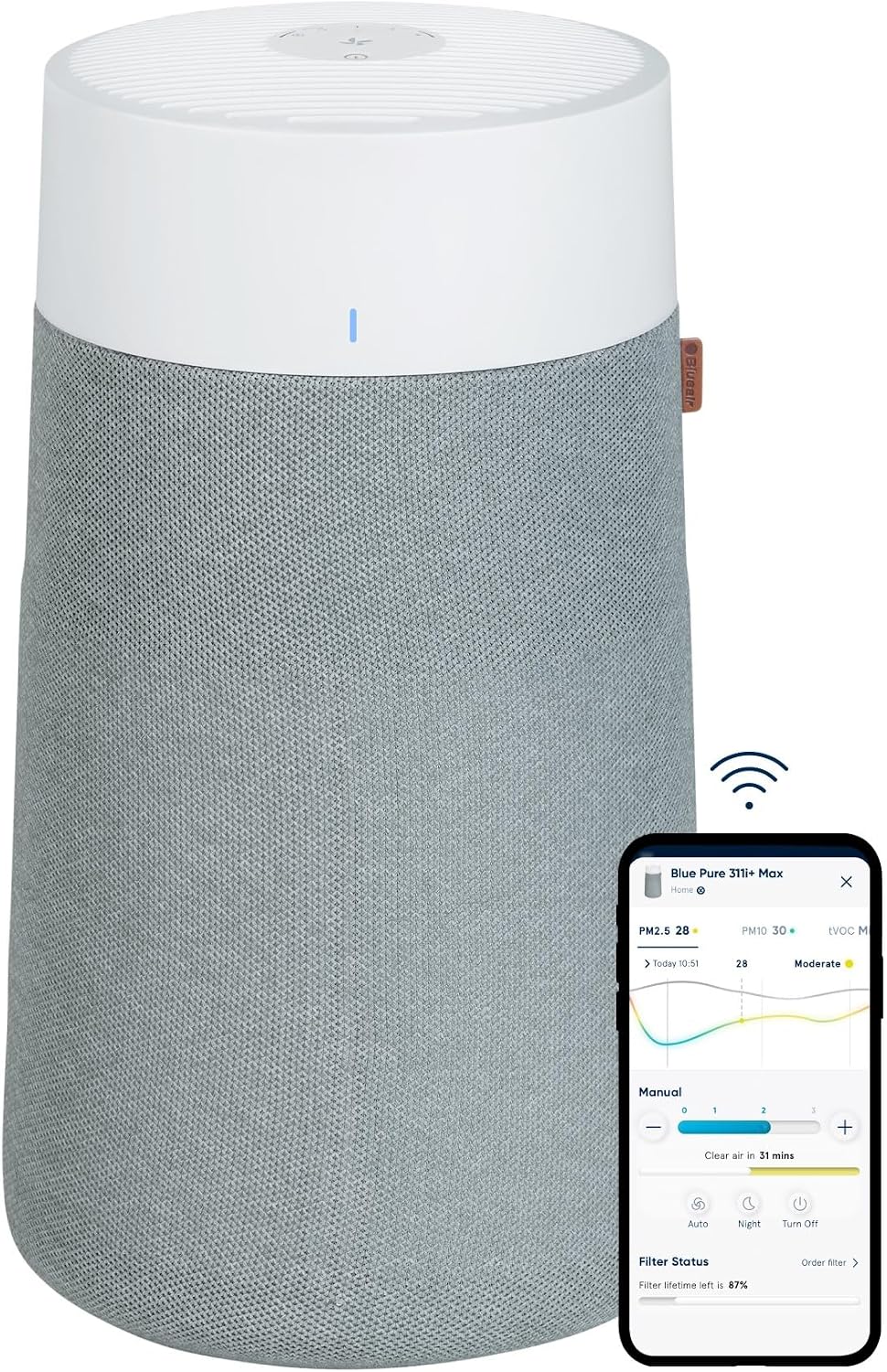 BLUEAIR Blue Pure 3450i Max purificatore aria smart - Per ambienti fino a 103 m2 - Tecnologia HEPASilent contro allergeni fumo polvere e muffa - Controllo tramite app