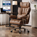 Efomao - Sedia da ufficio ergonomica in pelle PU marrone - Schienale alto con supporto lombare e poggiapiedi - Seduta girevole regolabile 54 x 72 x 124 cm