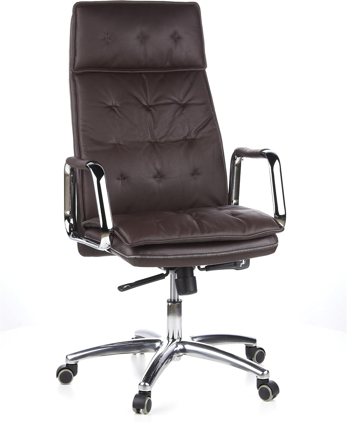 HJH Office VILLA 20 sedia ufficio in pelle - Poltrona girevole con schienale alto - Altezza regolabile per postazione direzionale - Marrone 48 x 60 x 130 cm