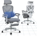 FLEXISPOT OC4 sedia ufficio ergonomica - Struttura girevole a X con inclinazione fino a 135 gradi - Supporto lombare e poggiatesta 3D - Bianco grigio con poggiapiedi