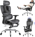 Sedia ufficio ergonomica con poggiapiedi - Schienale regolabile su 5 livelli e supporto lombare 2D - Poggiatesta 3D e cuscino cervicale - Nera con ruote Silentec