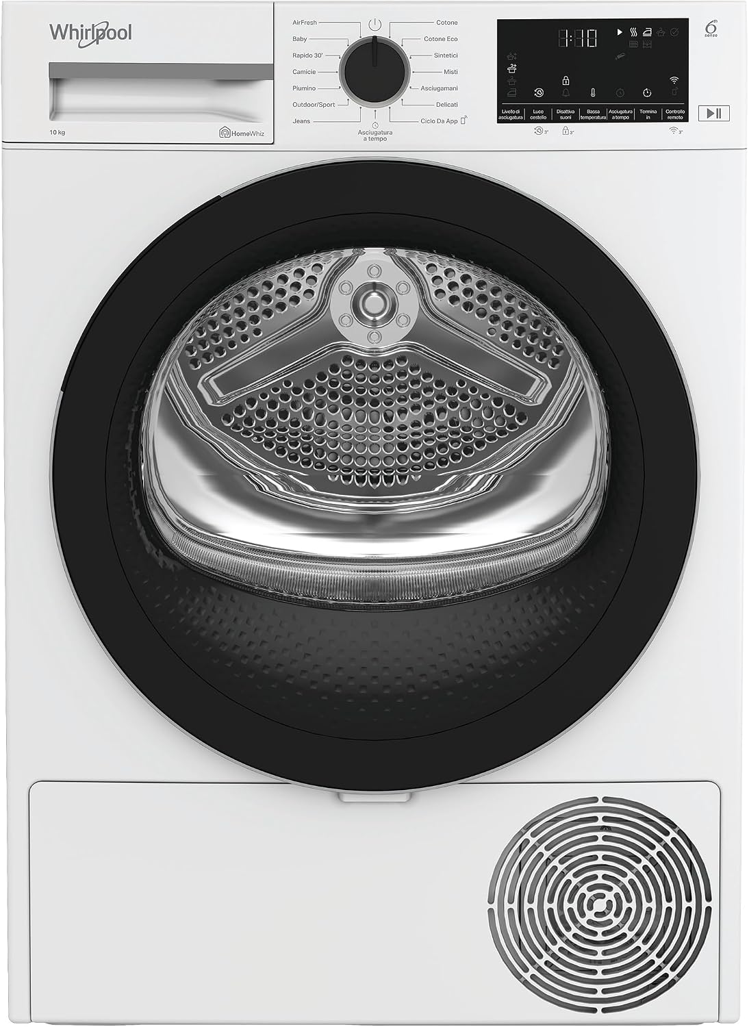 Whirlpool C WD 103M WBS IT asciugatrice - Pompa di calore 10 kg con 6 SENSO e Adaptive Dry - IronTouch scarico diretto e luce cestello - Bianca 59,8 x 60,7 x 84,6 cm