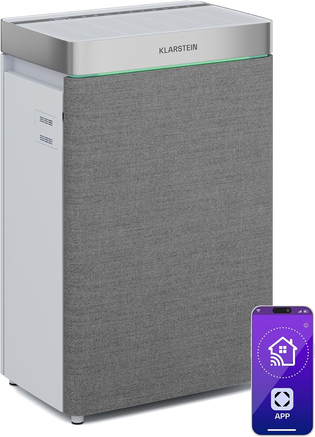 Klarstein AireLux purificatore aria smart - CADR 400 m3 ora per stanze fino a 40 m2 - HEPA carboni attivi e UV C - WiFi serbatoio 6,2 L colore grigio