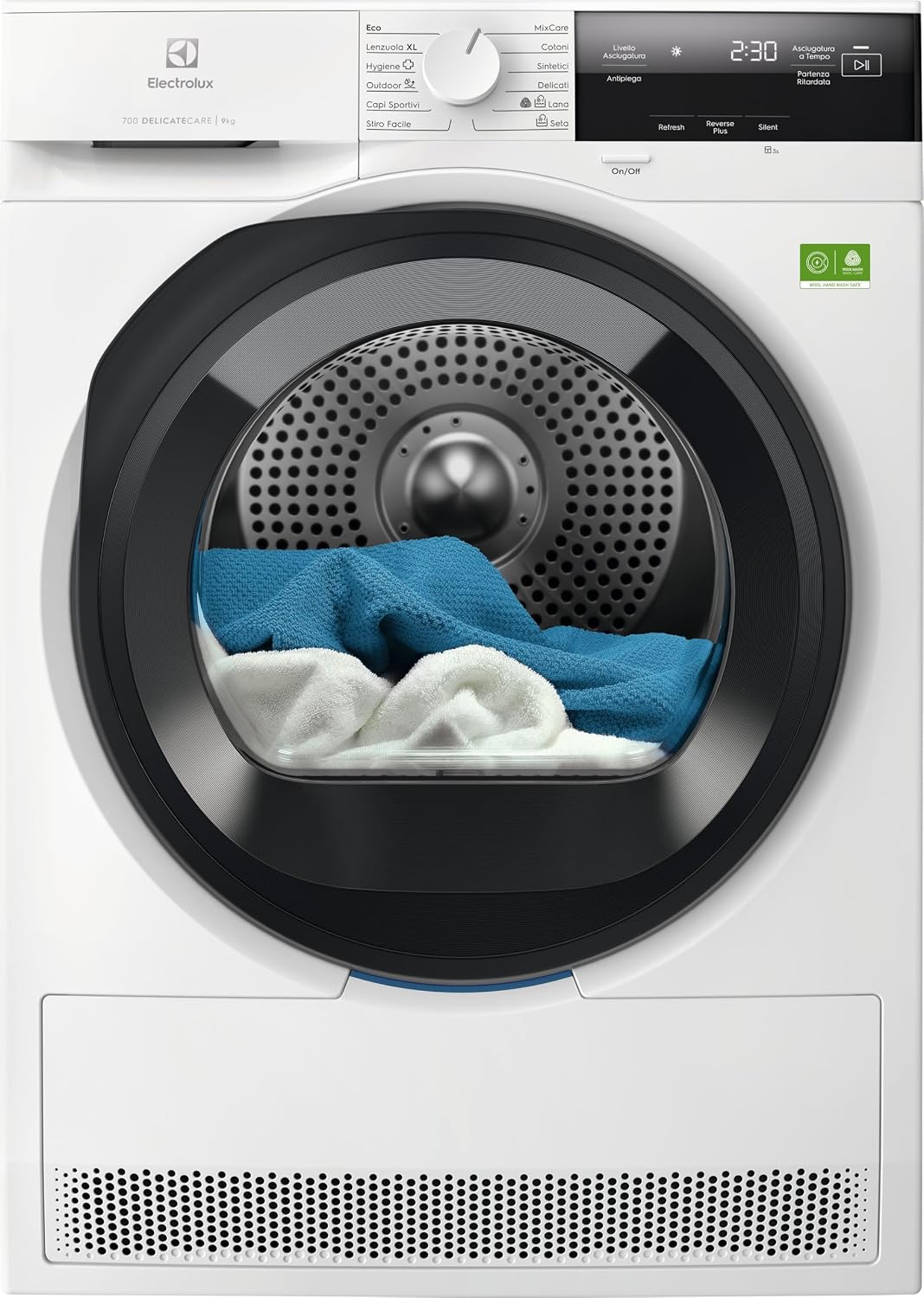 Electrolux EW7H39B Serie 700 DelicateCare asciugatrice - Pompa di calore 9 kg con motore inverter - Hygiene MixCare e luce interna LED - Bianca a carico frontale per cura dei tessuti