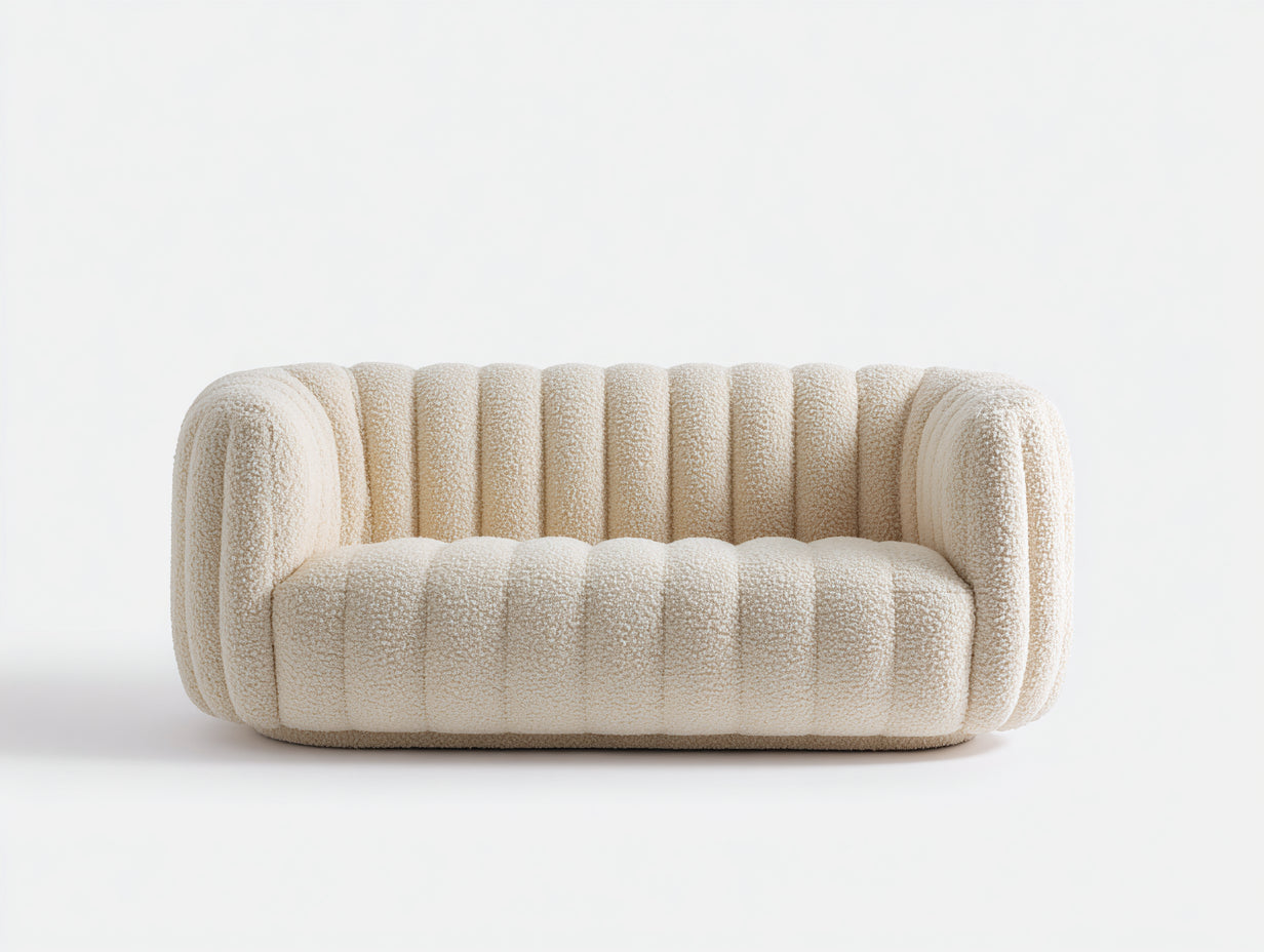 Divano lineare - tessuto boucle - 178x88x74 cm - crema - stile moderno