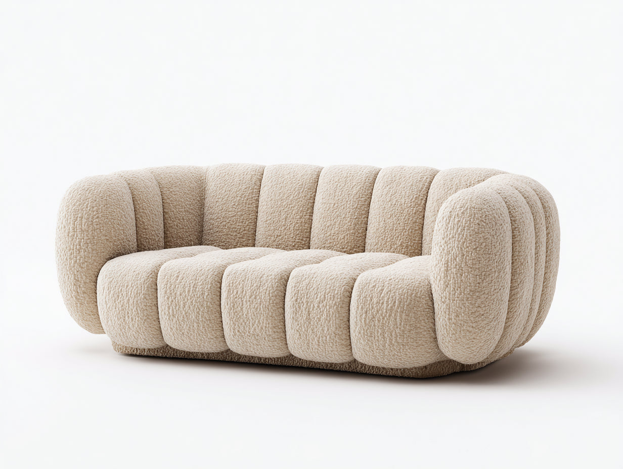 Divano lineare - tessuto boucle - 196x92x76 cm - beige - stile contemporaneo