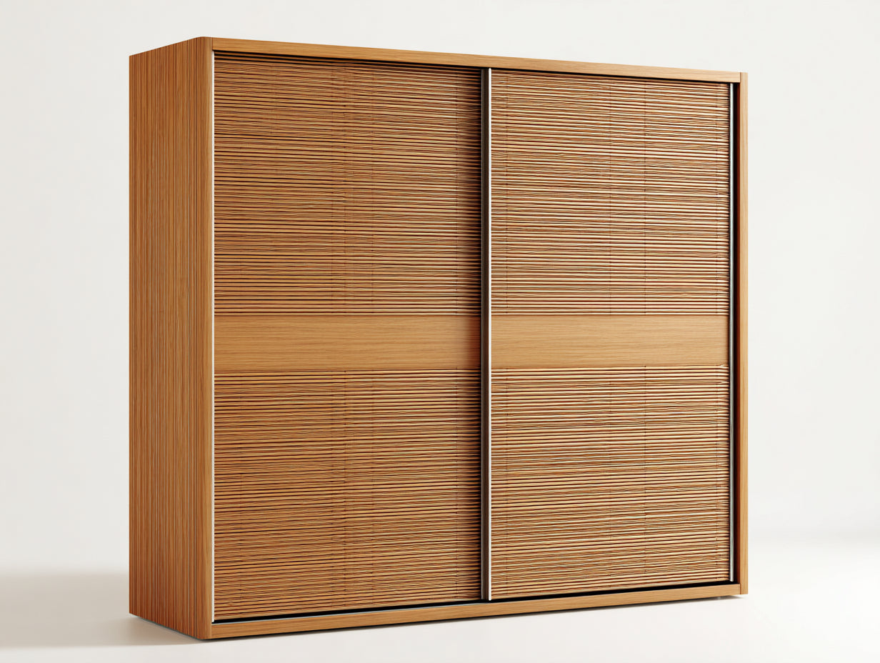 Armadio - legno-rattan - 218x64x205 cm - marrone naturale - stile contemporaneo