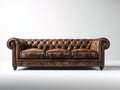 Divano lineare - pelle-legno - 226x90x84 cm - marrone - stile Chesterfield