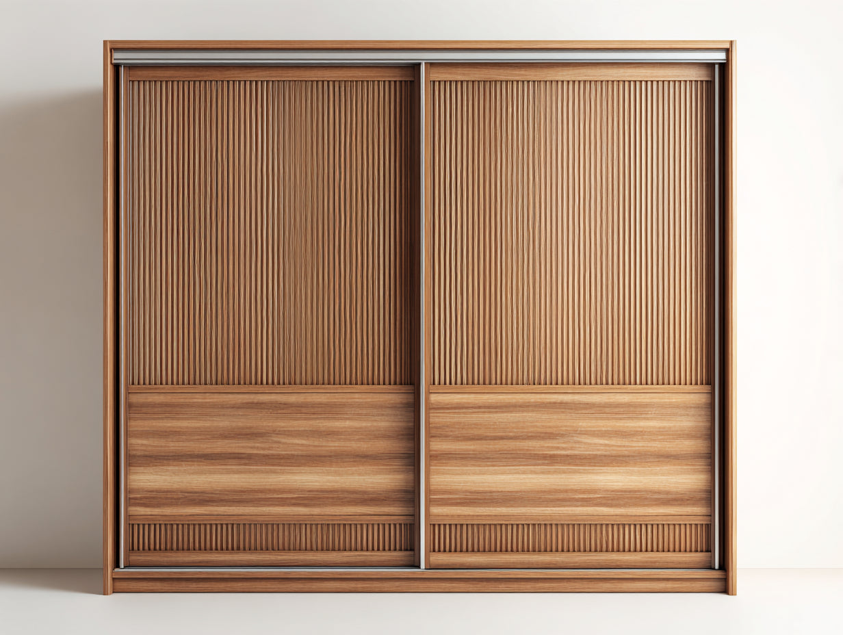 Armadio - legno-rattan - 236x66x212 cm - marrone naturale - stile contemporaneo