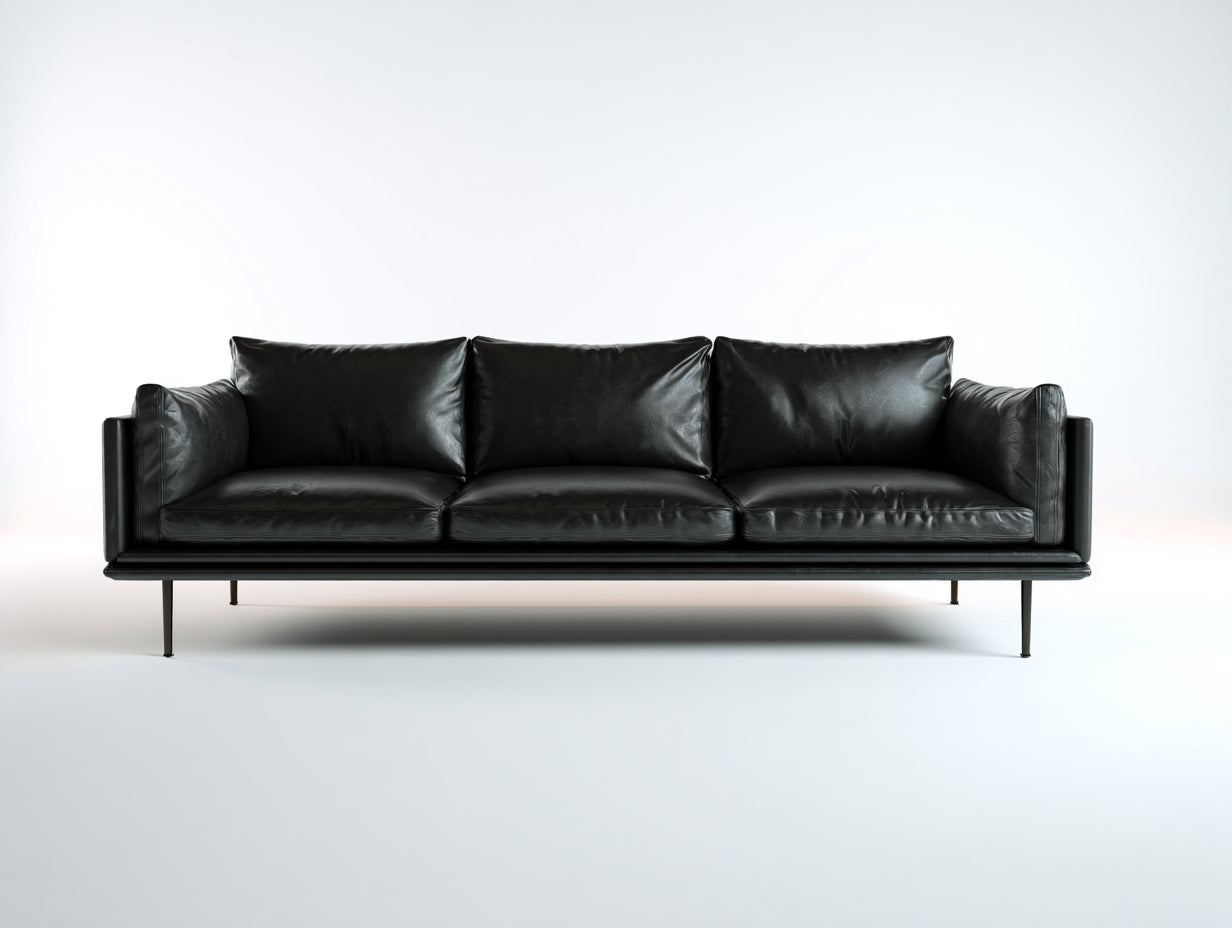 Divano lineare - pelle-metallo - 226x88x80 cm - nero - stile moderno